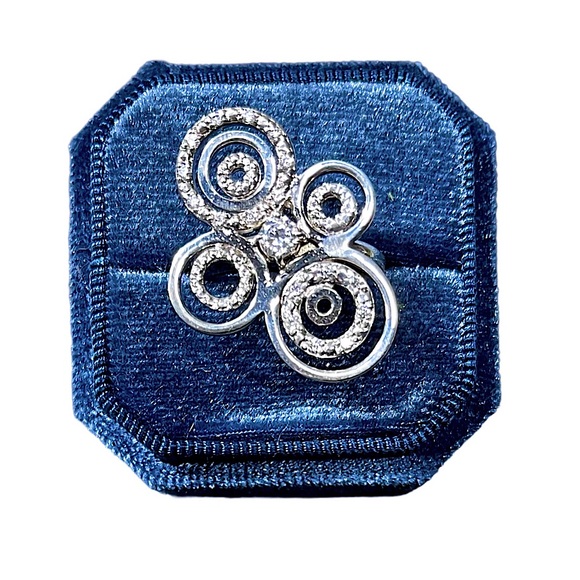 Unique Vintage Rhodium-Plated Sterling Silver Cocktail Ring with CZ, Size 8 - Picture 1 of 14